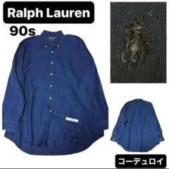 90s ラルフローレン BLAKE コーデュロイシャツ ネイビー　ビックサイズ