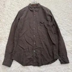 y8578 DKNY 長袖リネンシャツ ダークブラウン ヴィンテージ 麻100%