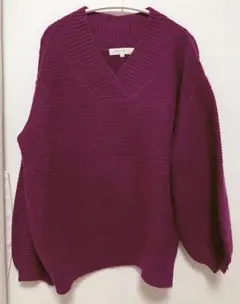 grove Vネック ニット セーター M レディース パープル レッド