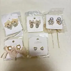④ピアス5点セット まとめ売り 新品未使用 パール ホワイト リボン ハート