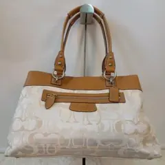 COACH コーチ　ハンドバッグ キャンバス レザー モノグラムアイボリー