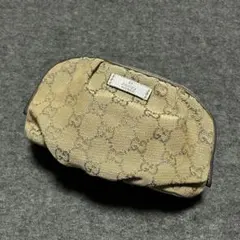 Gucci GGパターン ベージュ × シルバー バンブー ポーチ