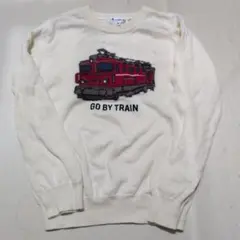 グローバルワーク　電車刺繍クリーム色セーター 130　綿ニット