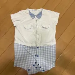 familiar チェック柄襟付きロンパース 80