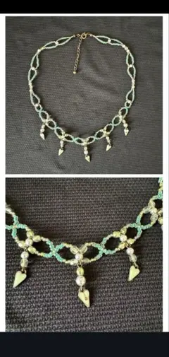 【定価\2,415】ラインストーン フラワービーズネックレス 中級