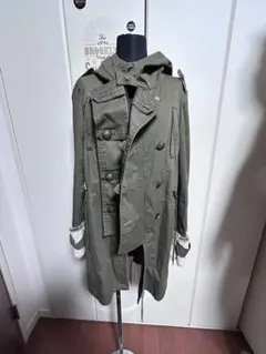 カーキフード付きフィッシュテールミリタリージャケット