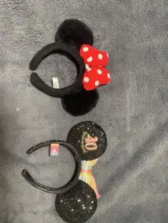 ミニーマウス風カチューシャとスパンコールカチューシャセット