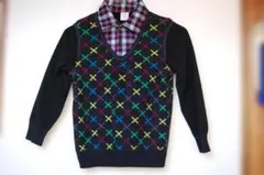 カラフル模様 Vネックニットトレーナー