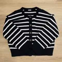 【GU】ボーダー カーディガン L ブラック×ホワイト