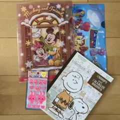 ディズニー　ミッキー、ピクサー　A4クリアファイル　スヌーピーノート　シール