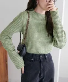 美品☆ディスコート☆メランジリブニット☆グリーン