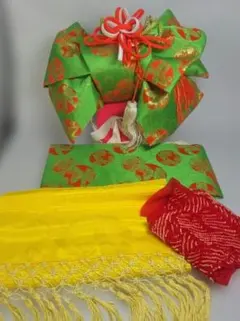 七五三 結び帯 作り帯 緑 金糸 華やか