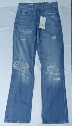 ザラ ZARA　タグ付新品 ワイドレッグ ダメージデニム　サイズ38