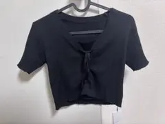 GRL ブラック リブニット 半袖 トップス L