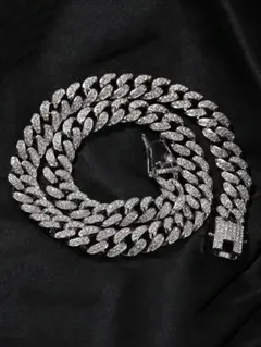 ゴージャス キューバンチェーンネックレス シルバー ジルコニア 極太