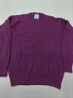 バーガンディ ケーブル編み セーター L