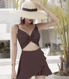 レディース水着 ツイストフリルヘムモノキニ オールインワン ワンピース