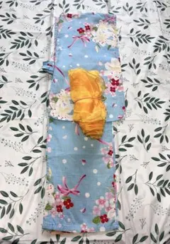 爽やか水色花柄　浴衣セット キッズ　104㎝　 黄色帯付き 夏祭り・花火大会のサムネイル