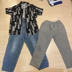 パンツ2枚と幾何学模様シャツセット