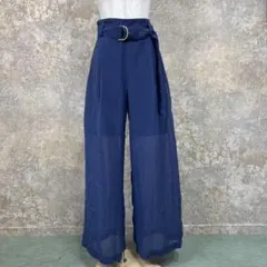 REDYAZEL ベルト付きワイドパンツ ネイビー シアー切替 M