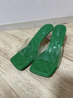 【使用品】グリーン　クリアストラップハイヒールサンダル