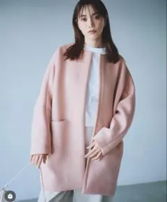 mila owen ノーカラーコクーンハーフ丈ポンチコート　ニット