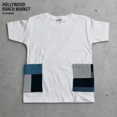 ✨エイチアールリメイク パッチワーク デニムポケット 半袖Tシャツ 白 キッズLのサムネイル