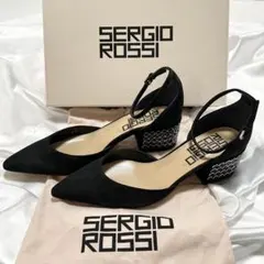 セルジオロッシ*アンクルストラップパンプス　チャンキーヒール　ブラック　37