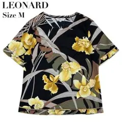 タグ付き新品★LEONARD レオナール 半袖シャツ ブラウス 花柄 M 美品 レオナール 花柄 切替 ニット ブラウス シルク カットソー 半袖