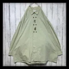 【希少☆VINTAGE】チロリアンシャツ☆ユーロ☆刺繍☆鹿角4XLセージグリーン