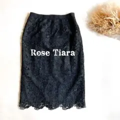 【美品】ローズティアラ ケミカルレーススカート 花柄 黒 42 大きいサイズのサムネイル