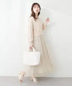 異素材ドッキングチュールワンピース