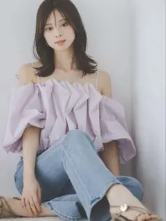SNIDEL❤️新品未使用❤️オフショルタックバルーンブラウス❤️ライラック❤️完売 最終値下げ snidel オフショルタックバルーンブラウス ライラック