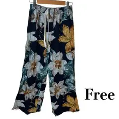 ルームパンツ レディース ゆったり ワイドパンツ 花柄　パジャマ　Free