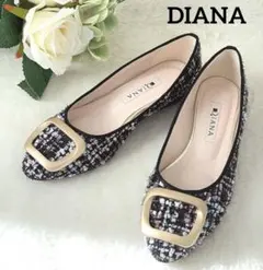 DIANA 美品 ハラコ タッセル フラットパンプス 23.5 ネイビースエード 