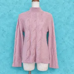 モヘア混 ケーブルニットセーター ハイネック 長袖ニット ピンク ふんわり