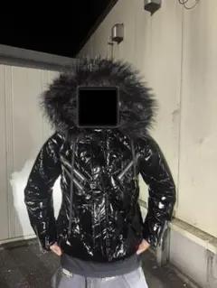 ファー付きダウンジャケット黒 y2k opium 平成 ギャル男 お兄系 光沢