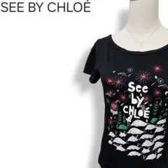 シーバイクロエ コットン100% ビッグロゴプリント ユニーク柄 半袖Tシャツ