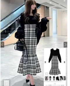 GRL チェック柄切替マーメイドニットワンピース ［Kz719］