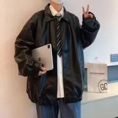 レザージャケット 無地 フェイクレザー ユニセックス ブラック 韓国