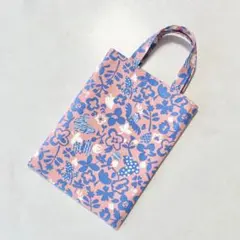 ハンドメイド ぺたんこミニトートバッグ ポーチ 北欧風 花と蝶