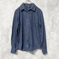 UNIQLO ユニクロ(M)ドット柄 シャツ レディース 長袖 ネイビー 古着