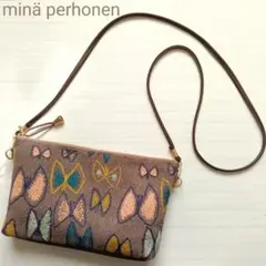 ミナペルホネン　スマホゆったりポシェット　スカイフラワー　ブラウン