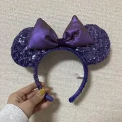紫色スパンコールミニーマウス耳カチューシャ