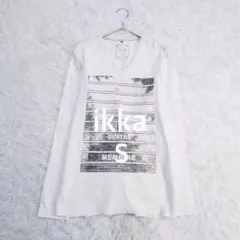 イッカ/カットソー/長袖/コットン混/白/Vネック/プリント