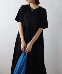 BONJOUR SAGAN ウエスト切替半袖フレアワンピース