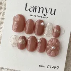 ネイルチップ　現品　ぷっくりフラワー　蝶々　春ネイル　ちゅるん