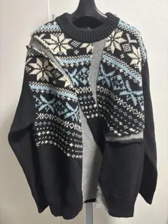 新品　YUKI HASHIMOTO 総柄ニットセーター　ブラック　46サイズのサムネイル