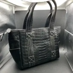 黒 クロコダイル風 ハンドバッグ