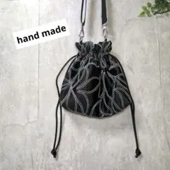 ❀ハンドメイド❀ 2way コード刺繍 巾着バッグ
